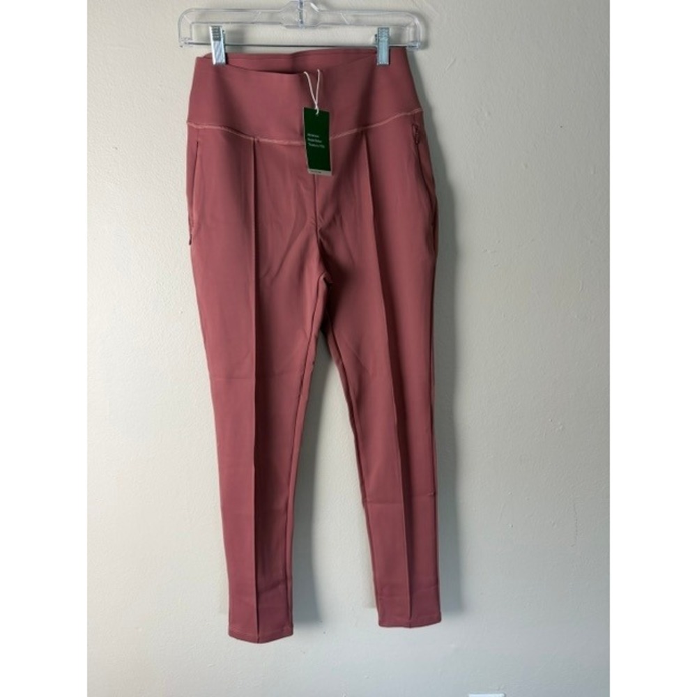 Halara High Waisted Pintuck Seam Tapered Pants Mauve Pink Zipper Pockets